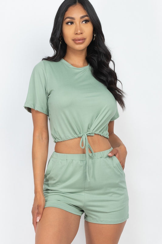 Adjustable Front Tied Crop Top & Shorts Casual Summer Sets